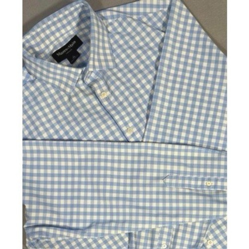 Mizzen + Main Leeward Men's Large Trim Fit Gingham Performance Shirt Light Blue
